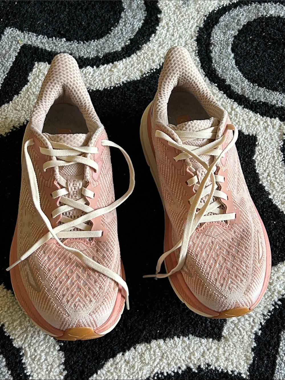 Hoka Women's Light Pink Knit Lace-Up Running Shoes